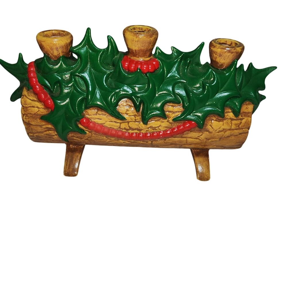VINTAGE ATLANTIC MOLD YULE TIDE LOG CANDLE HOLDER